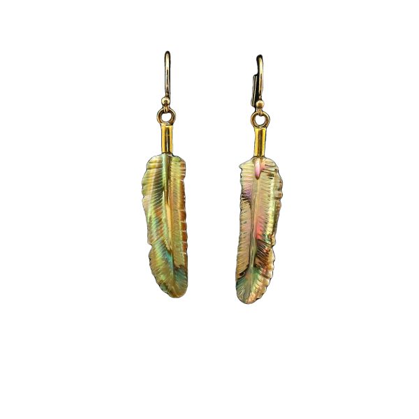 Carved Abalone Shell Feather Earrings Small - Image 10