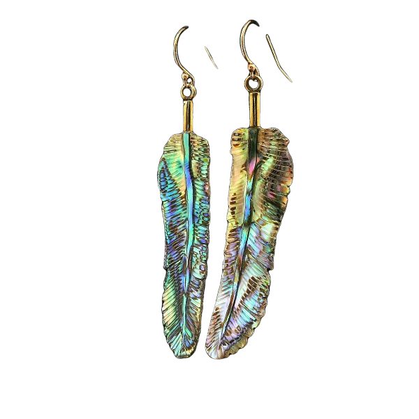 Carved Abalone Shell Feather Earrings - Image 5