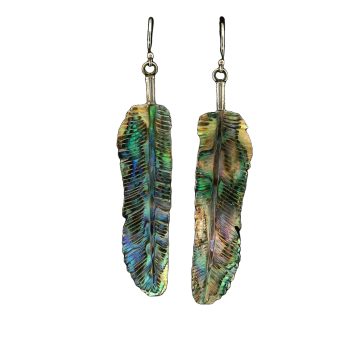 Carved Abalone Shell Feather Earrings