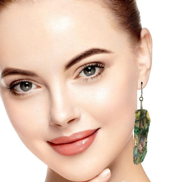 Carved Abalone Shell Feather Earrings - Image 11