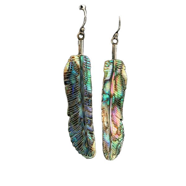 Carved Abalone Shell Feather Earrings - Image 3