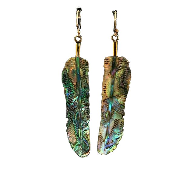 Carved Abalone Shell Feather Earrings - Image 8