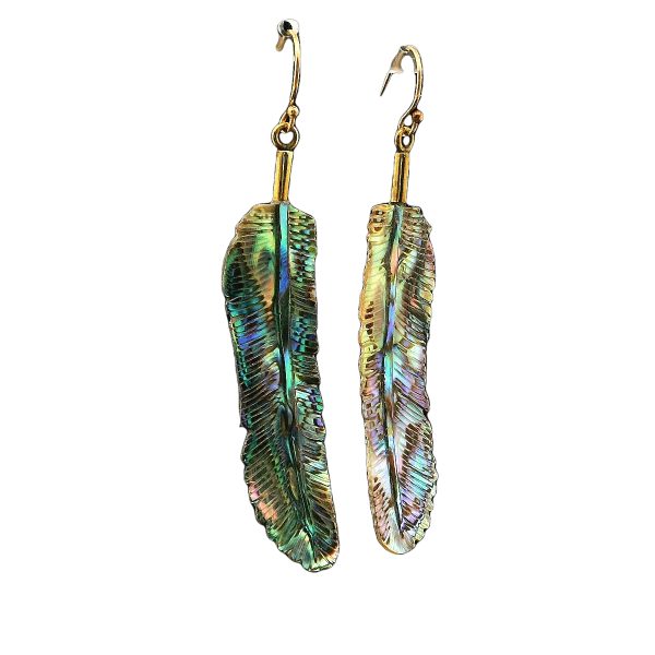 Carved Abalone Shell Feather Earrings - Image 10