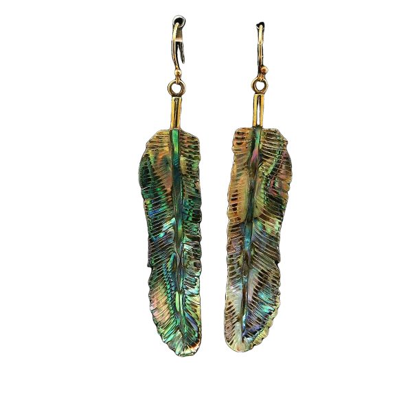 Carved Abalone Shell Feather Earrings - Image 9