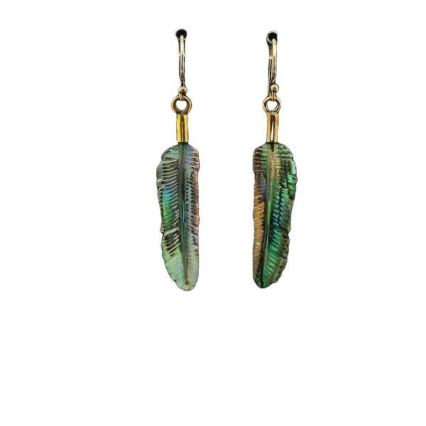 Carved Abalone Shell Feather Earrings Small - Image 11