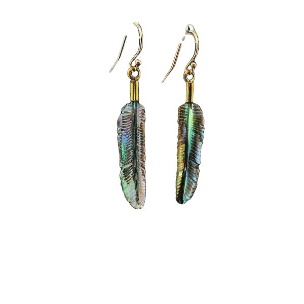 Carved Abalone Shell Feather Earrings Small - Image 12