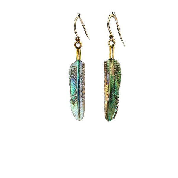 Carved Abalone Shell Feather Earrings Small - Image 9