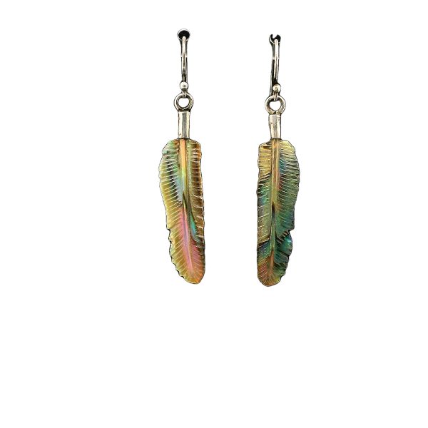 Carved Abalone Shell Feather Earrings Small - Image 7