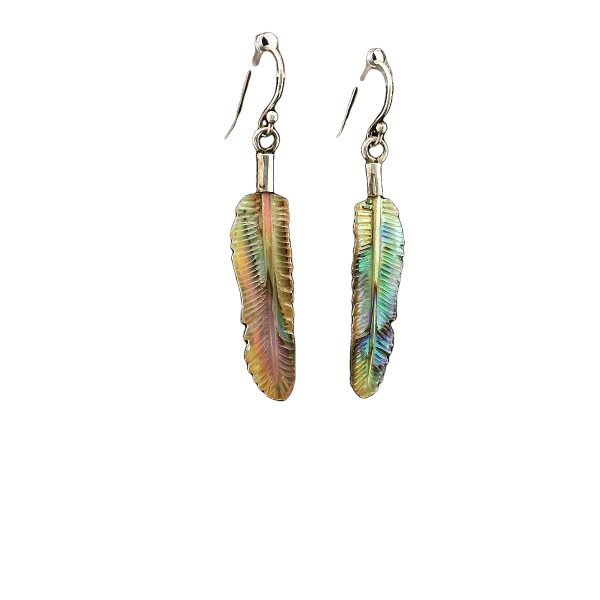 Carved Abalone Shell Feather Earrings Small - Image 6