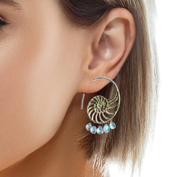 AAA Moonstone Wire-Wrapped Nautilus Earrings – Handmade in the USA - Image 2