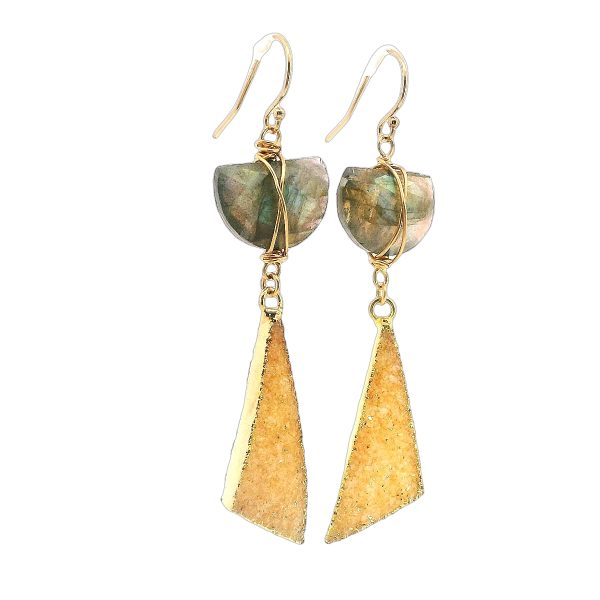 Labradorite and Sandy Druzy Earrings with Gold Filled Setting - Image 5