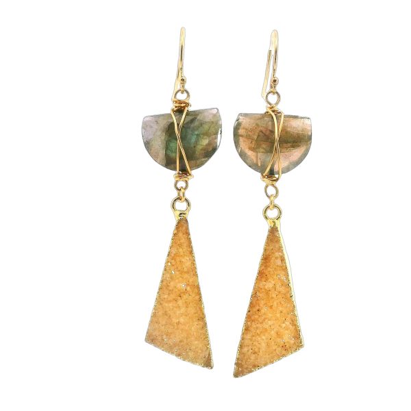 Labradorite and Sandy Druzy Earrings with Gold Filled Setting