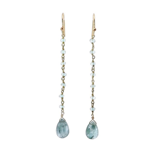 Teardrop Blue Kyanite on Aquamarine Stone Drop Earrings with Gold Filled Framework