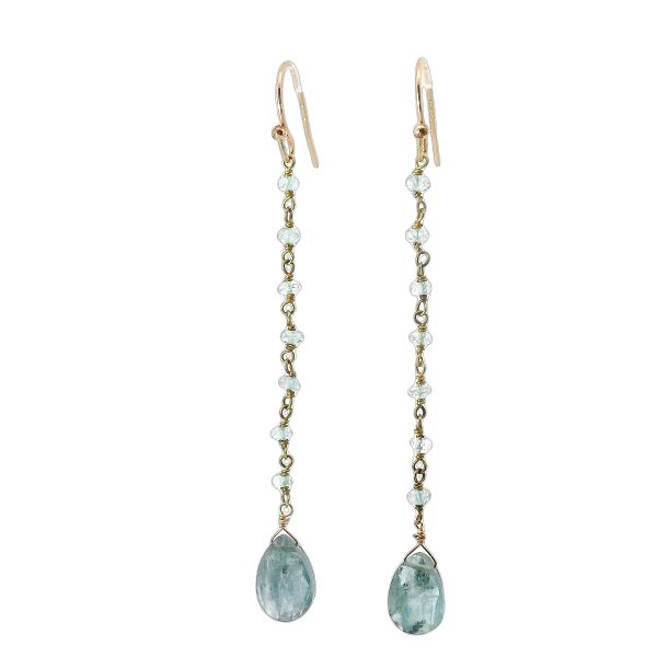Teardrop Blue Kyanite on Aquamarine Stone Drop Earrings with Gold Filled Framework - Image 3