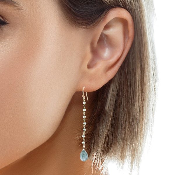 Teardrop Blue Kyanite on Aquamarine Stone Drop Earrings with Gold Filled Framework - Image 2