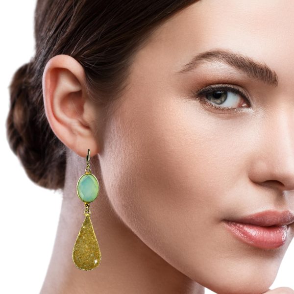 Chalcedony and Druzy Gold Filled Earrings with Teardrop Design - Image 2