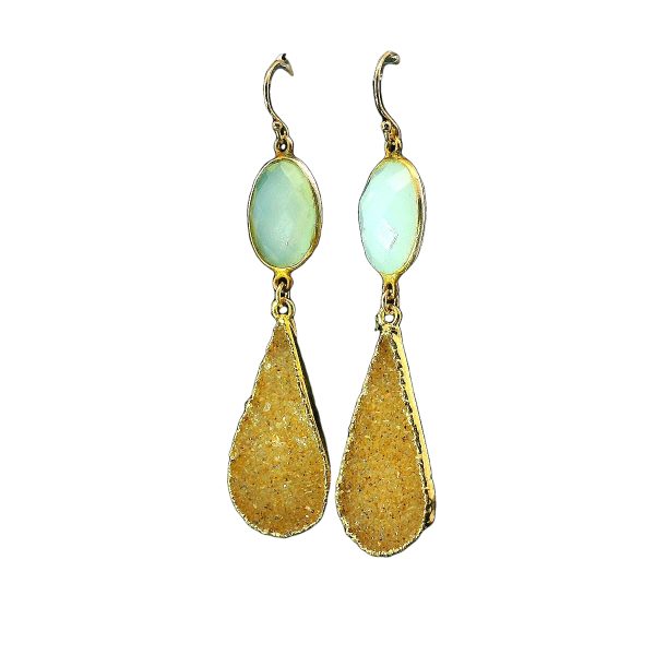 Chalcedony and Druzy Gold Filled Earrings with Teardrop Design - Image 3