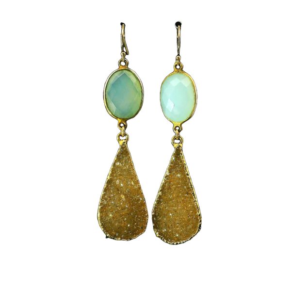 Chalcedony and Druzy Gold Filled Earrings with Teardrop Design