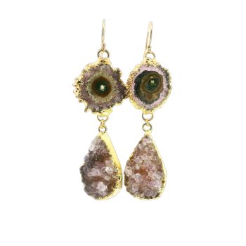 Stalactite and Druzy Quartz Earrings in Gold Filled Setting