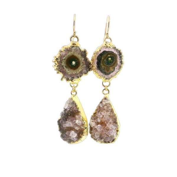 Stalactite and Druzy Quartz Earrings in Gold Filled Setting