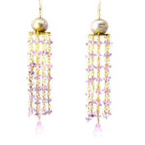 “Lavender Cascade” Pearl & Amethyst Chandelier Earrings