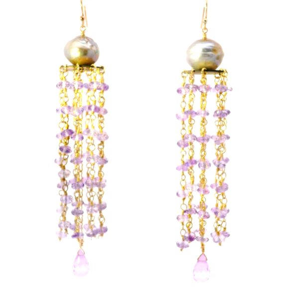 “Lavender Cascade” Pearl & Amethyst Chandelier Earrings