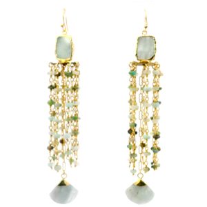 “Sea-Foam Rhapsody” Aquamarine & Peruvian Opal Chandelier Earrings