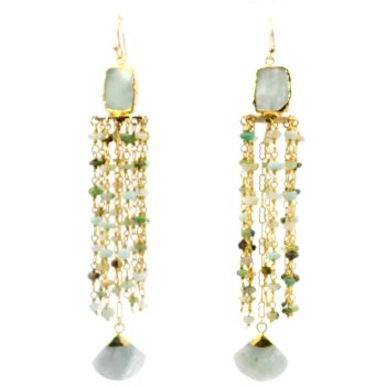 “Sea-Foam Rhapsody” Aquamarine & Peruvian Opal Chandelier Earrings