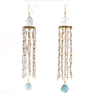 “Sea-Heart Serenade” Aquamarine, Pearl & Blue Kyanite Chandelier Earrings