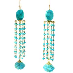 “Desert-Sky Cascade” Kingman Turquoise Chandelier Earrings