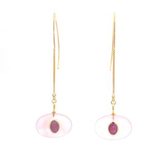 “Rose-Glow Cascade” Rose Quartz & Ruby Drop Earrings