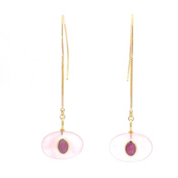 “Rose-Glow Cascade” Rose Quartz & Ruby Drop Earrings