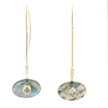 “Aurora Drop” Labradorite & White Topaz Earrings