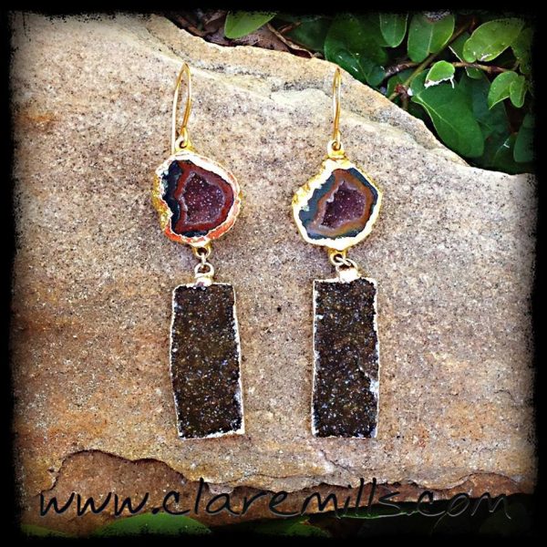 Geode and Druzy Dangle Earrings - Image 2