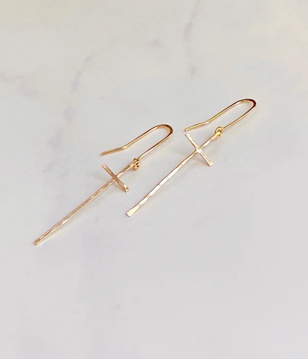 Hammered Gold Filled Cross Earrings - Image 2