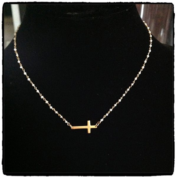 Gold Sideways Cross Necklace - Image 4