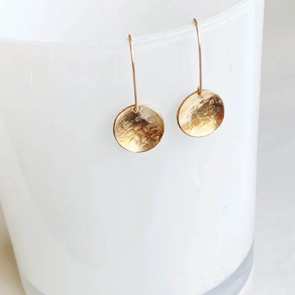 14k Gold Filled Hammered Disk Threader Earrings - Image 2