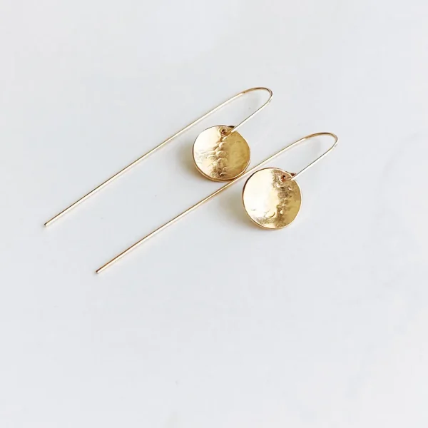 14k Gold Filled Hammered Disk Threader Earrings - Image 3