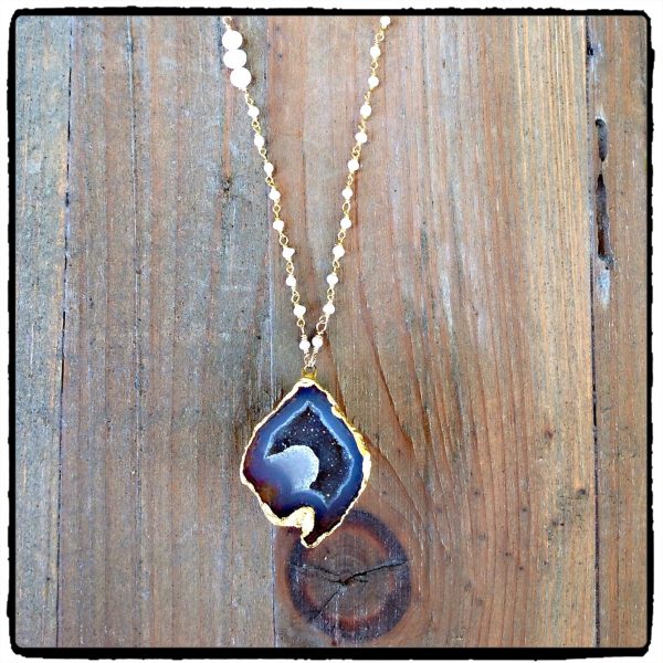 Blue and Amber Geode Necklace