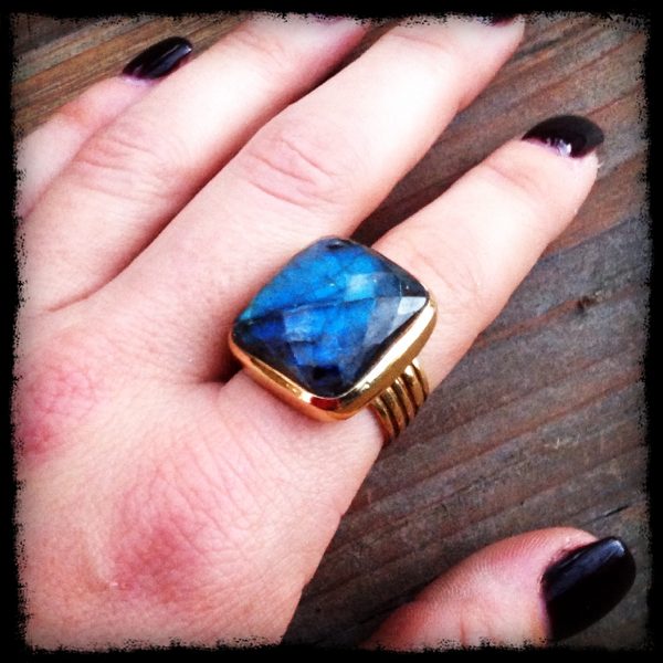Reserved for Sheryl Crockett - Square Faceted Bezel Labradorite Ring