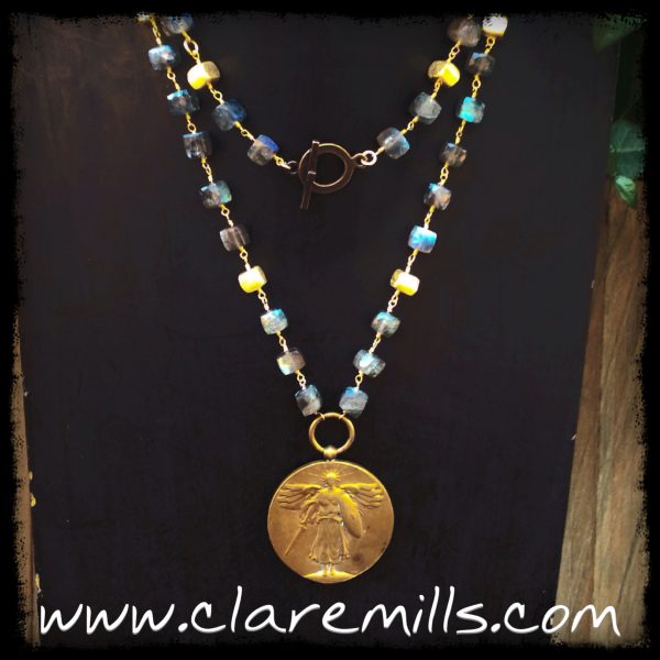 WWI Victory Medal on Square Labradorite - Image 2