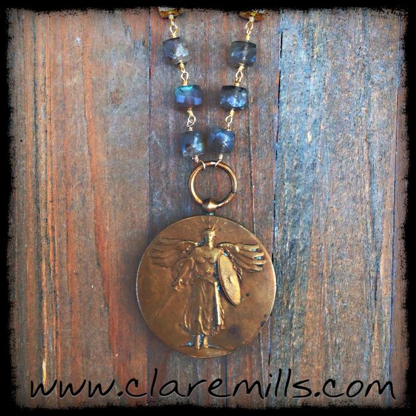 WWI Victory Medal on Square Labradorite