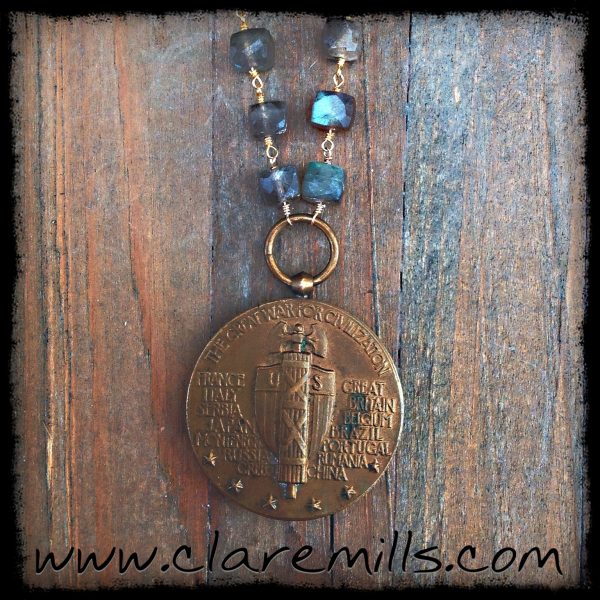WWI Victory Medal on Square Labradorite - Image 3