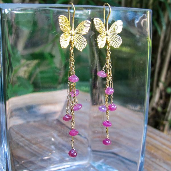 Pink Sapphire Butterfly Earrings - Image 2
