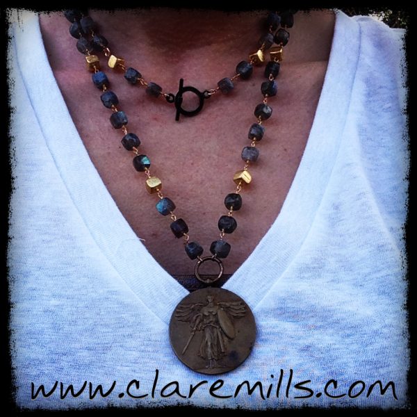 WWI Victory Medal on Square Labradorite - Image 4
