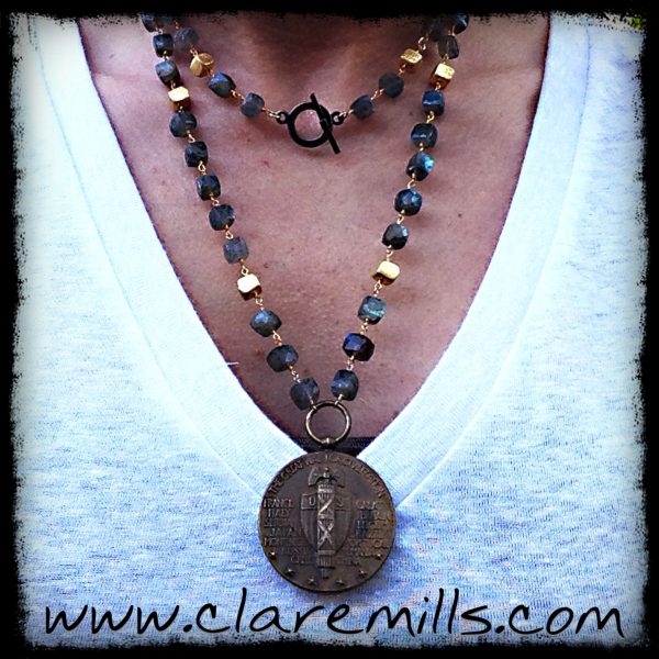 WWI Victory Medal on Square Labradorite - Image 5