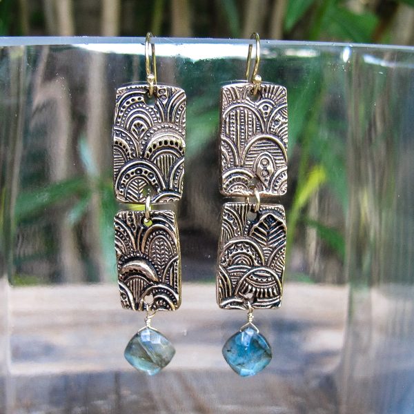 Hand Textured Bronze with Labradorite Stone Earrings