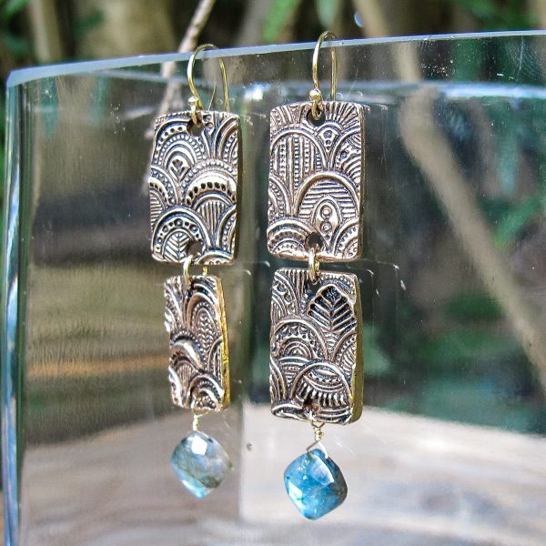 Hand Textured Bronze with Labradorite Stone Earrings - Image 2