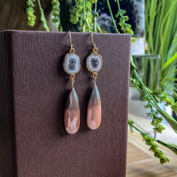 Peach and Grey Moonstone Earrings - Image 2