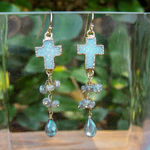 Druzy Cross with Labradorite Stone Earrings - Image 2